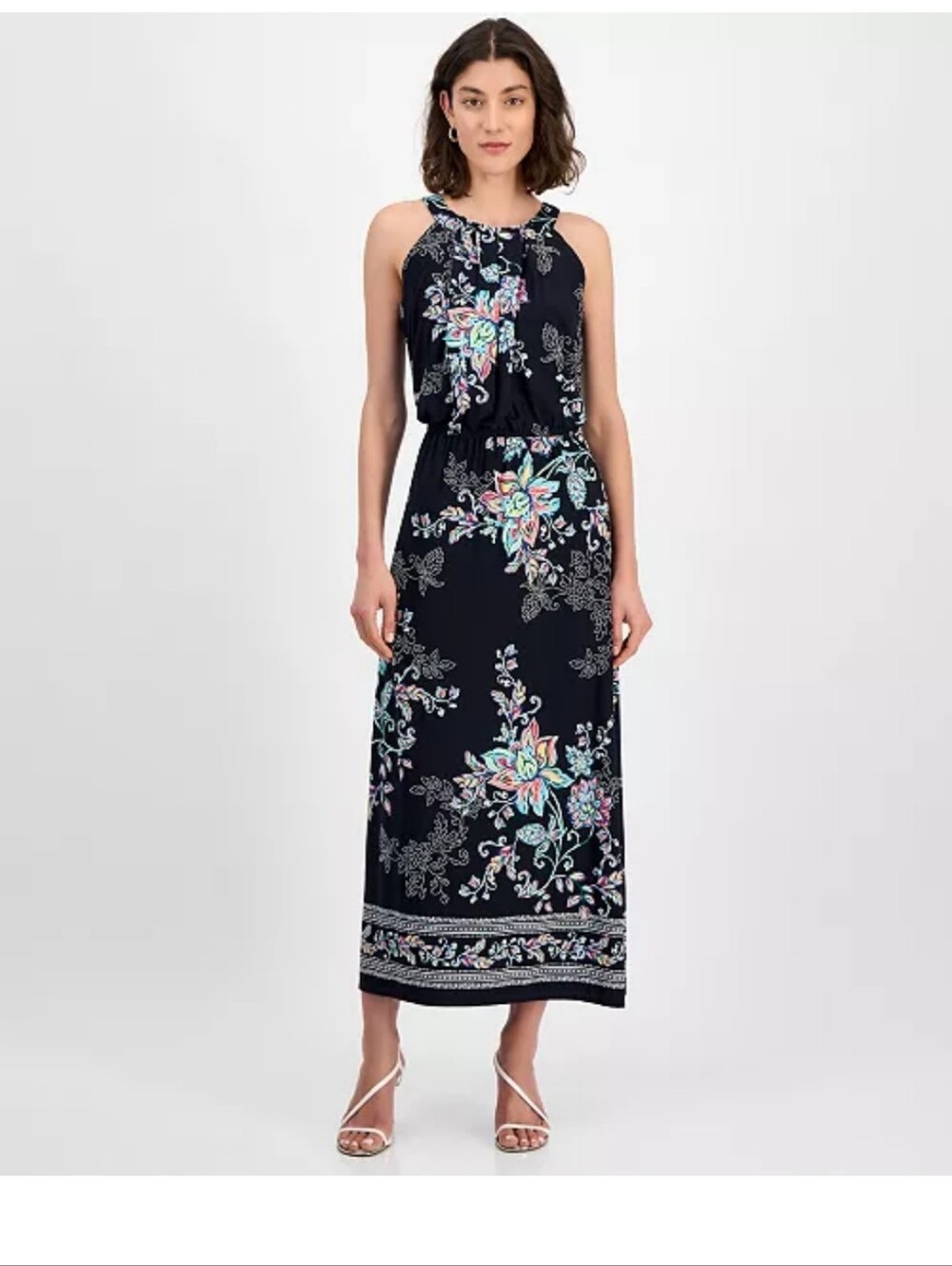 Signature by Robbie Bee NWT PS Black Floral Boho Sleeveless Maxi Dress